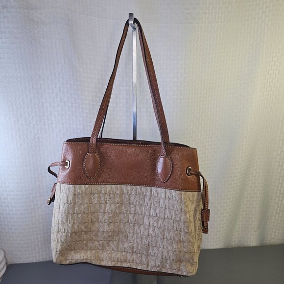 Michael Kors Brown & Beige Signature Canvas Leather Tote Bag With Wallet - Picture 5 of 15